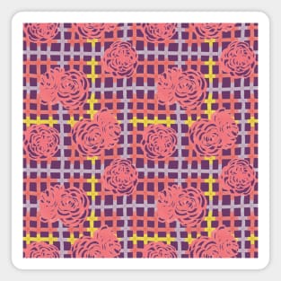 Roses on Plaid Pattern - Purple Magnet